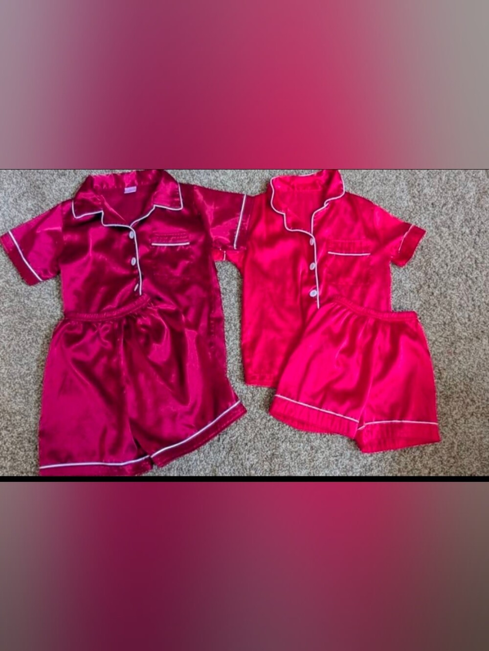 Girls Size 7/8 Satin Pajama Set - Red with White Piping